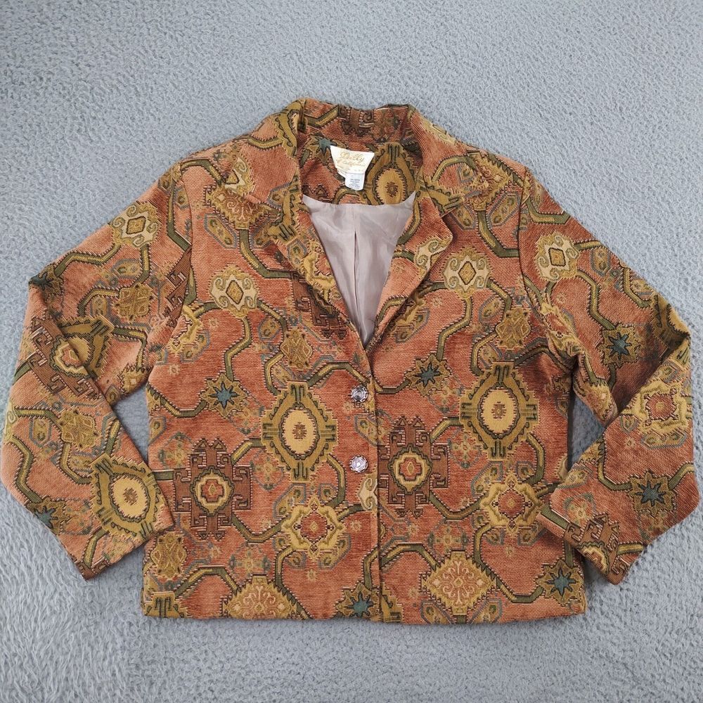 Vintage Lilly of California Blazer Womens Large Multi Color Old World Print USA